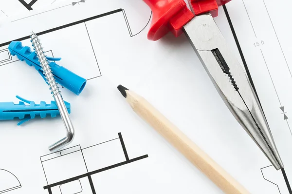 Construction Plan Tools — Stock Photo, Image