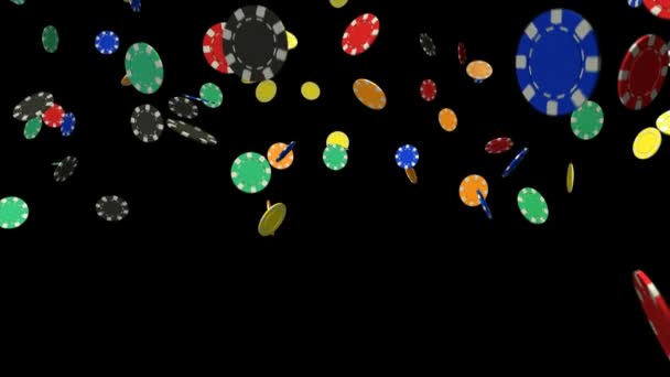 Kleur casinofiches met zwarte achtergrond — Stockvideo