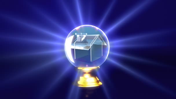 Rumah dalam bola kristal masa depan — Stok Video