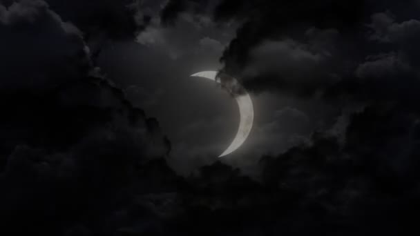Dark large half moon and thunder — Stock Video
