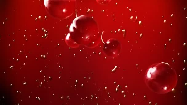 Cherry falling down in soft drink — Stock Video