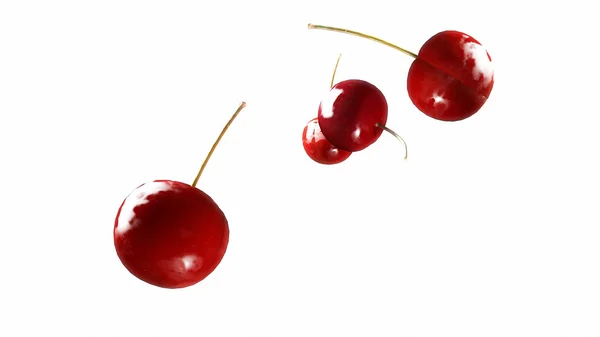 Fresh cherry falling down white 1 — Stock Photo, Image