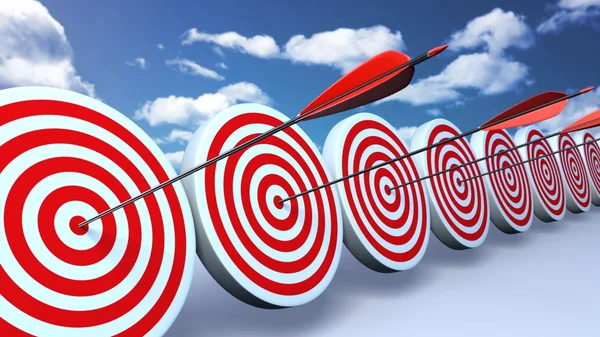 Red targets and arrows sky — Stock Photo, Image