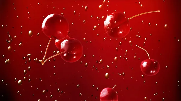 Fresh cherry falling down wine 3 — Stock Photo, Image