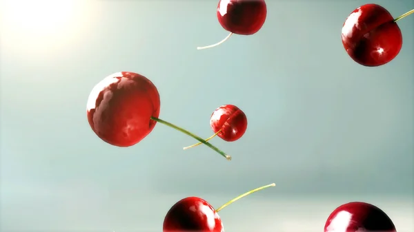 Fresh cherry falling down glow 2 — Stock Photo, Image