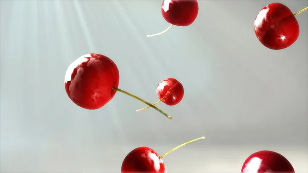 Fresh cherry falling down flare 3 — Stock Photo, Image
