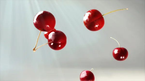 Fresh cherry falling down flare 2 — Stock Photo, Image