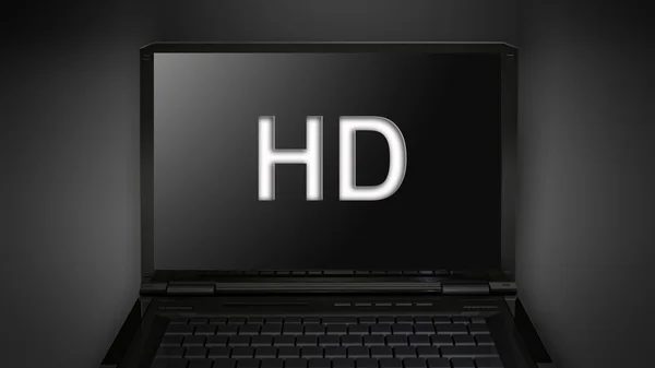 HD quailty tema é exibido na tela do laptop — Fotografia de Stock