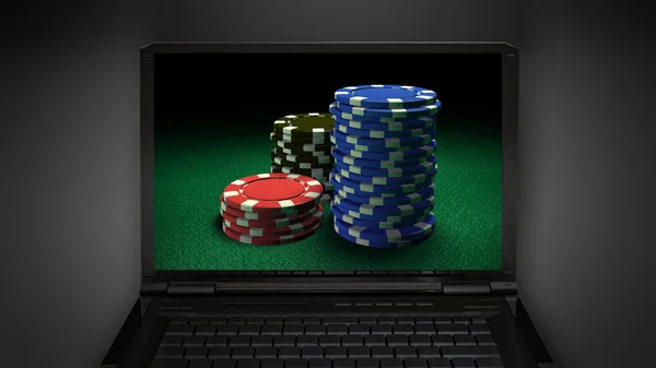 Gambling chip theme is display on laptop screen — Stock Photo, Image