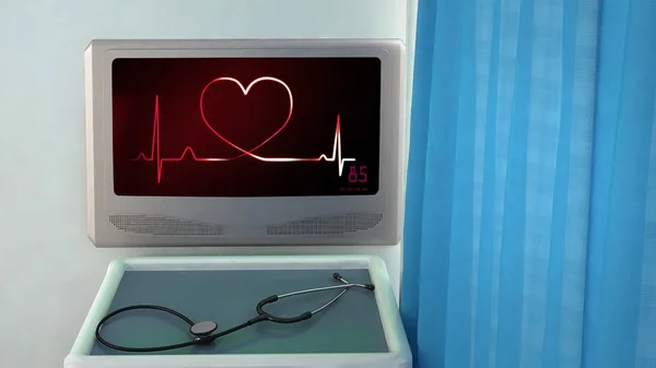 Liefde hart van ekg medische kamer close-up — Stockfoto