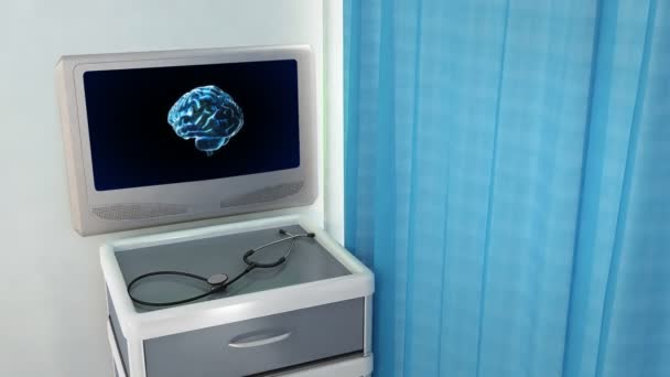Cerebro azul rotar pantalla médica — Vídeo de stock