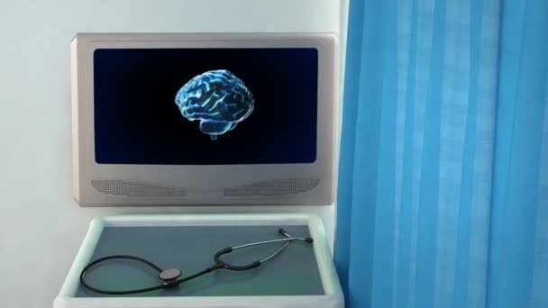 Cerebro azul rotar primer plano pantalla médica — Vídeo de stock