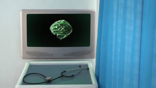 Cerveau vert tourner écran médical gros plan — Video