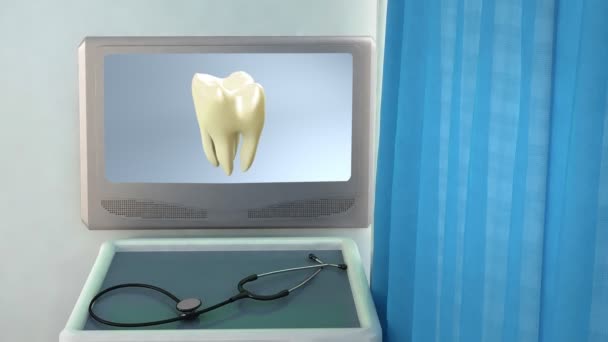 Dente amarelo para dente branco tela médica closeup — Vídeo de Stock