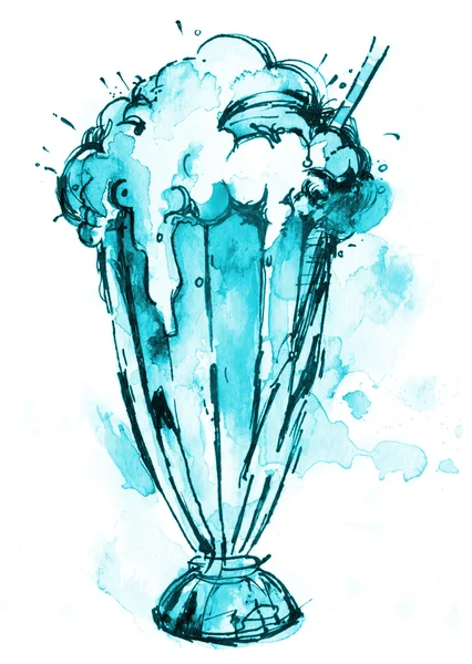 Desenho de aquarela de refrigerante azul — Fotografia de Stock