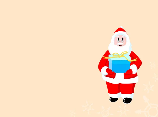 Happy Santa Claus holding a present with orange background — Stock Photo, Image