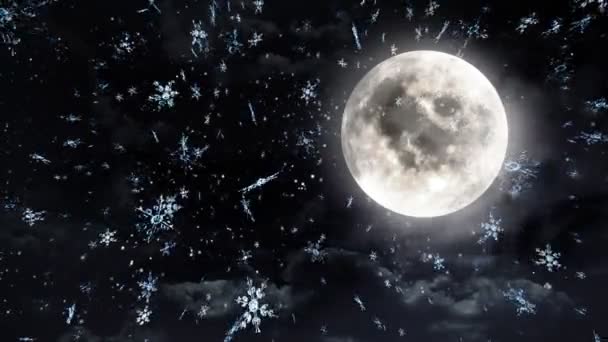 Lo sfondo della luna e il bagliore di neve che cade per il tema del Natale — Video Stock