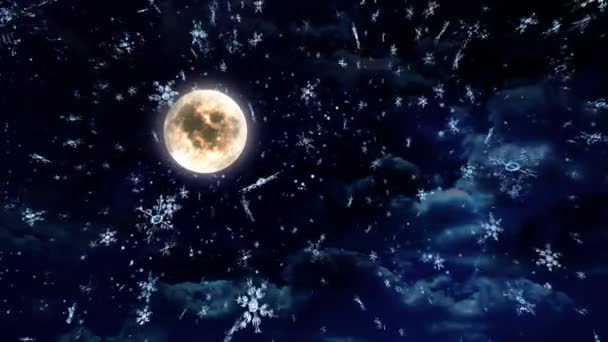 O fundo da lua e o brilho da neve caindo para o tema de Natal — Vídeo de Stock