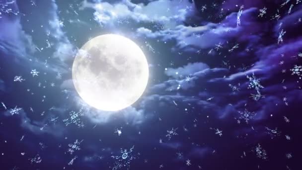 Фон Місяця і снігопад падає на різдвяну тему — стокове відео