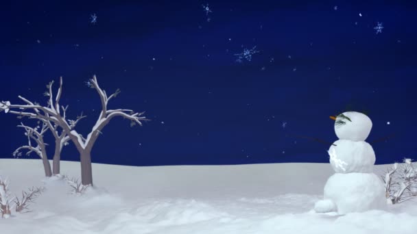 Muñeco de nieve de Navidad por la noche — Vídeos de Stock