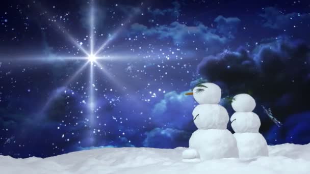 Christmas snowman paar sterren — Stockvideo