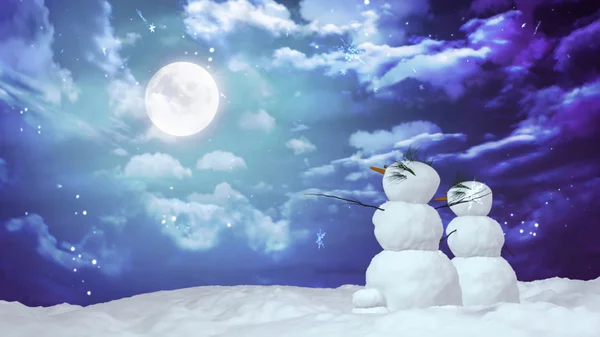 Christmas snowman moon — Stock Photo, Image