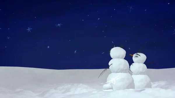 Christmas snowman couple at night — Stock Photo, Image