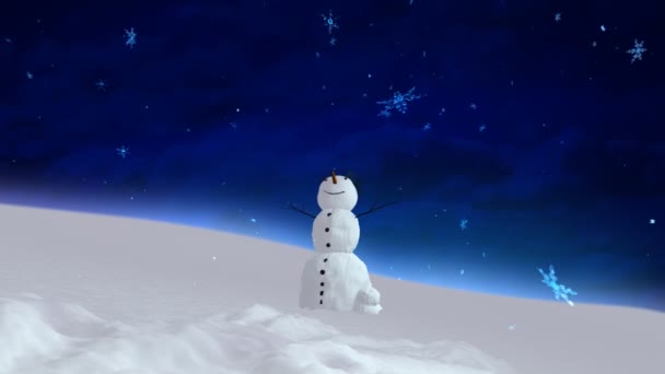 Schneemann blauer Himmel Weitwinkel — Stockvideo