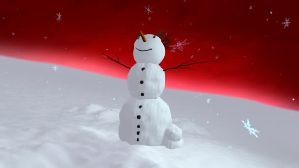 Bonhomme de neige ciel rouge centre — Video