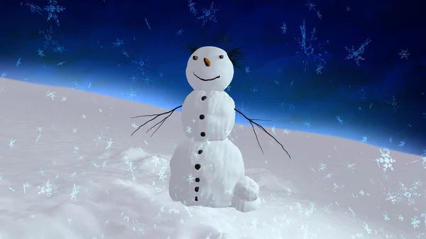 Snowman blue sky center — Stock Photo, Image