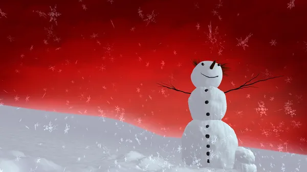 Snowman red sky — Stock Photo, Image