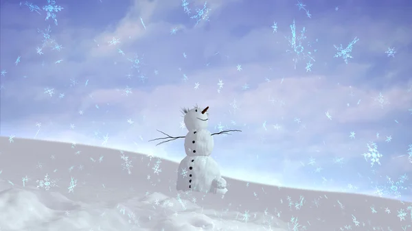 Kardan adam mutlu gökyüzü geniş açı — Stok fotoğraf