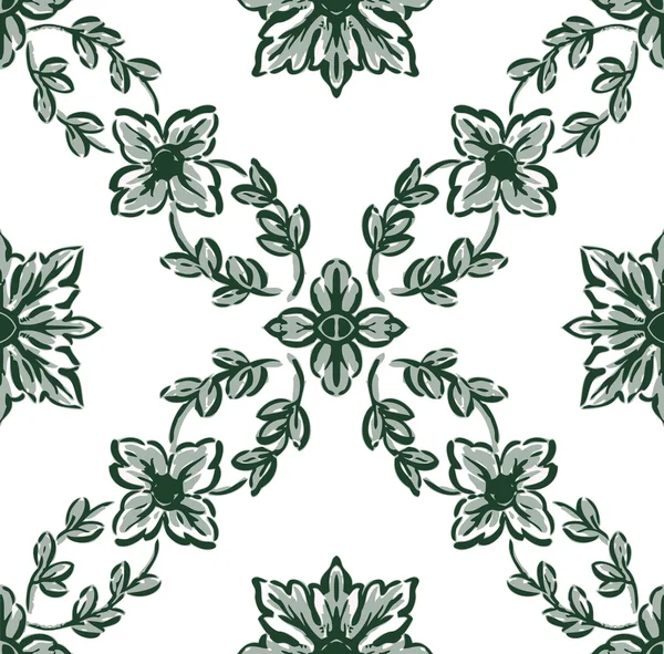 Classical green flower graphic for unlimited repeat to larger pa — Stock Photo, Image