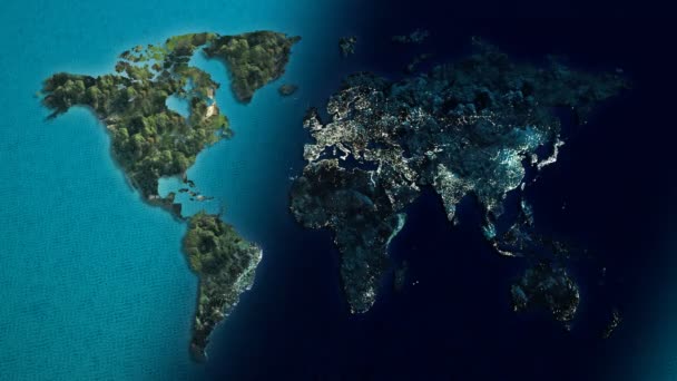 海の昼と夜の世界地図 — ストック動画