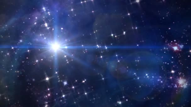 The starry night lens flare star cross in space — Stock Video