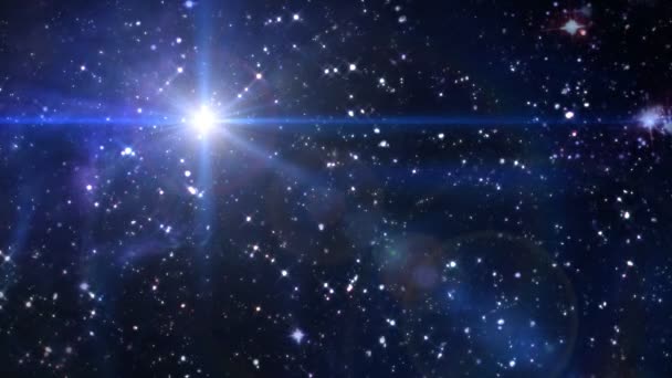 The starry night lens flare star cross in space — Stock Video