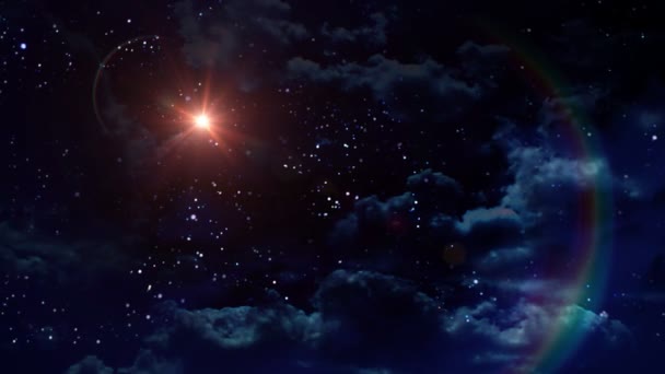 A estrela da lente da noite estrelada chama cruz estrela no espaço — Vídeo de Stock