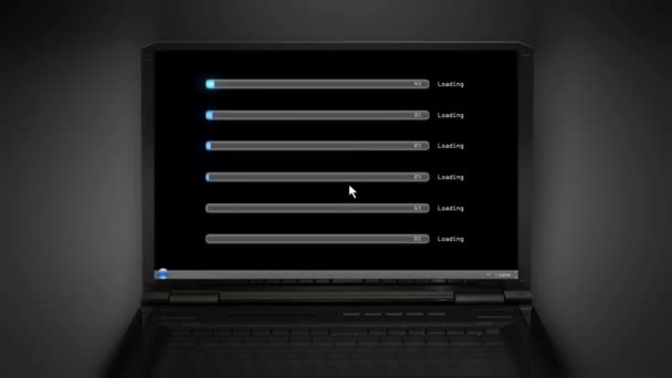 Skupina načítání laptop obrazovky notebooku obrazovky — Stock video