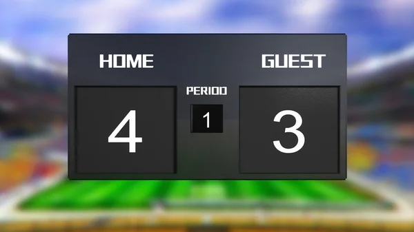 サッカーの試合のスコアボードのホーム勝利 4 & 3 — ストック写真
