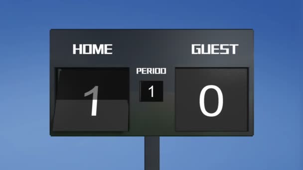 Soccer match scoreboard display the goal result  sky background — Stock Video