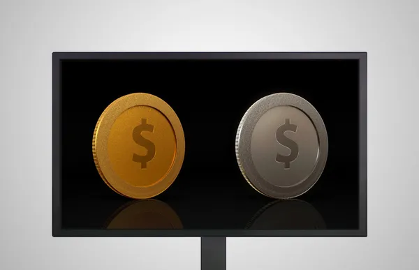 Desktop Monitor display currency of dollar coins — Stock Photo, Image