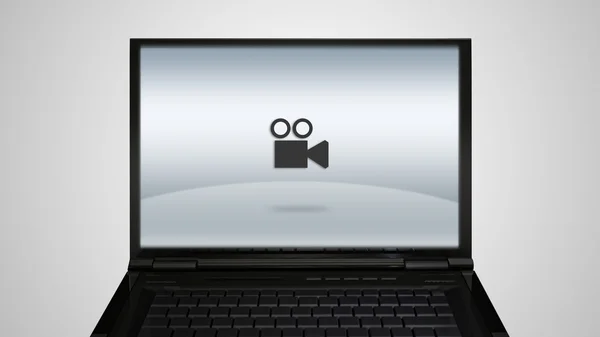 笔记本电脑的显示器显示带有电影图标 — 图库照片