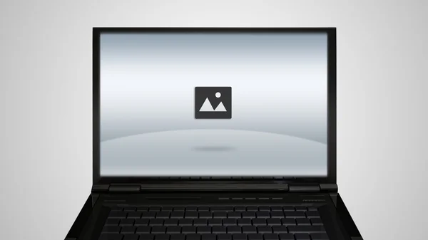 Pantalla del monitor del ordenador portátil con icono de imagen — Foto de Stock