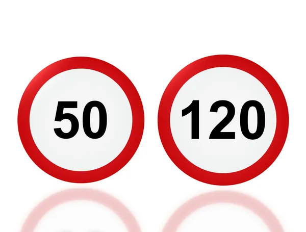 Silnice znamení rychlostní limit 50 a 120 — Stock fotografie