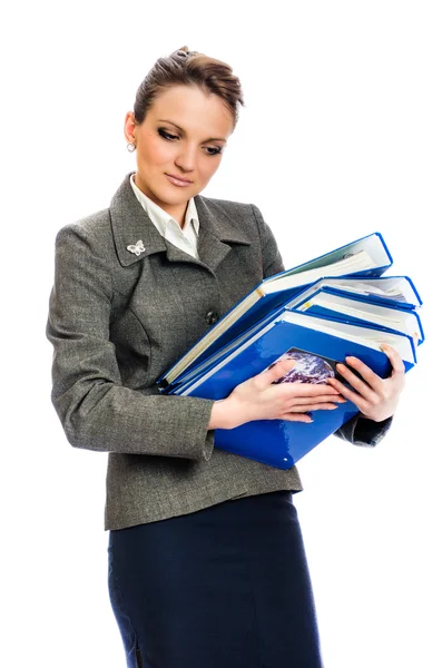 Secretary, huge pile of paperwork — Stock Photo, Image