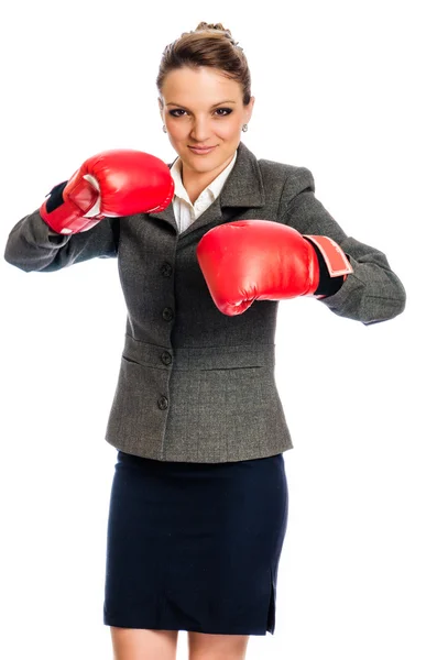 Empresária pronta para o boxe Fotografias De Stock Royalty-Free