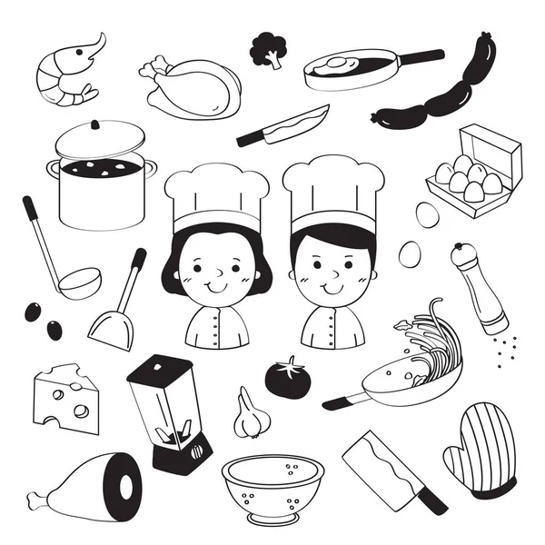 Chef Doodles Art Chef Character Cooking Item — Image vectorielle