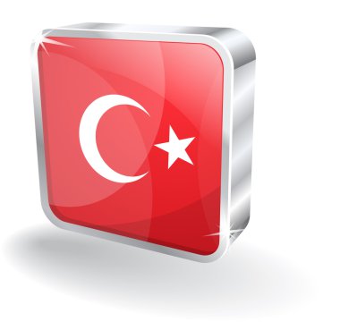 3D parlak Türkiye bayrak vektör simgesi