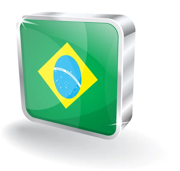 Icône vectorielle de drapeau du Brésil brillant 3d — Image vectorielle
