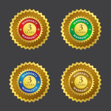 3 年保修金色印章矢量图标